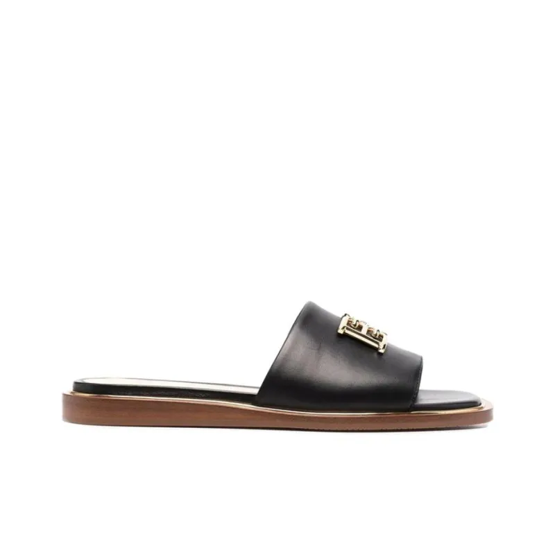 BALLY Rubber Sole Leather Patchwork Antibacterial Slide Slippers Women's Black-1