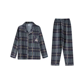 Sleep Students Dormitory Home Outerwear Ready Pajama Set Men's Dark Blue