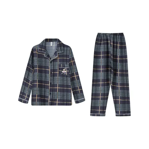Sleep Students Dormitory Home Outerwear Ready Pajama Set Men's Dark Blue