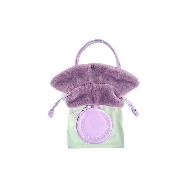 MUYSO Faux Fur Hats & Caps Shoulder Bag Handbag Women's Lilac-3