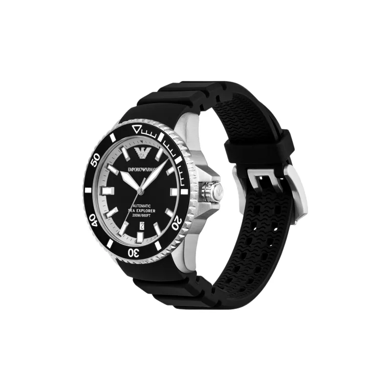 EMPORIO ARMANI Sea Explorer Automatic Black Silicone Watch-4