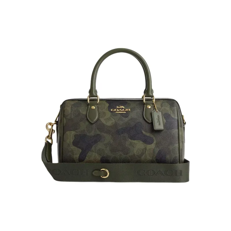 COACH Rowan Coated Canvas Shoulder Bag, Crossbody Bag, Handbag Medium Size Women's Green-0