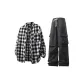 Set (Black White Plaid Top+Black Pants)