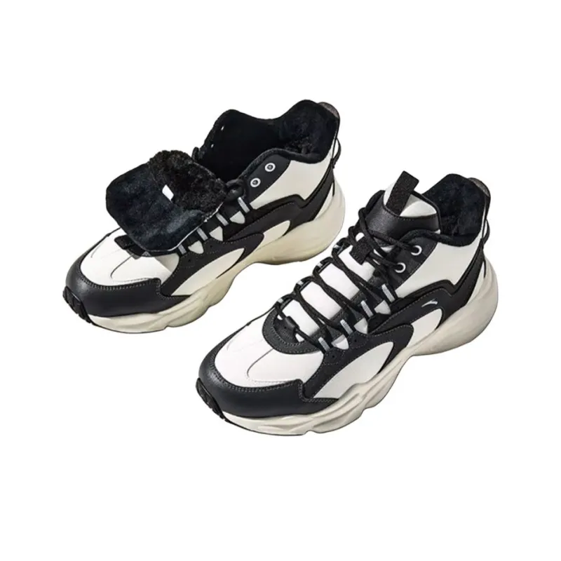 Anta Walker Anti Slip And Wear Resistant Water Resistant High Top Casual Shoes Men's White Black-1
