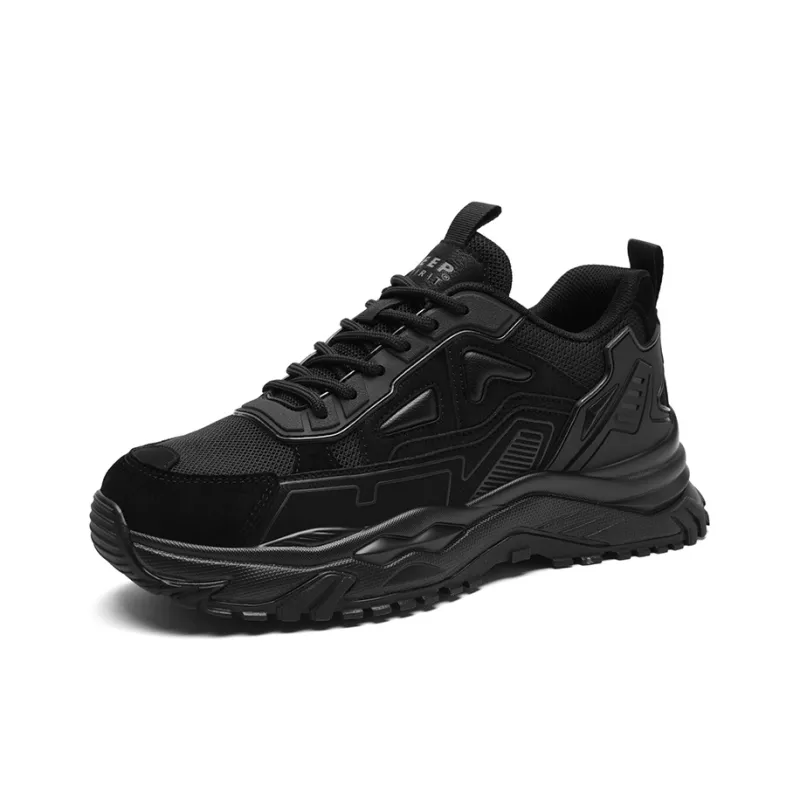 JEEP SPIRIT Anti Slip Wear Resistant Breathable Height Increasing Low Top Chunky Sneakers Unisex Black-2