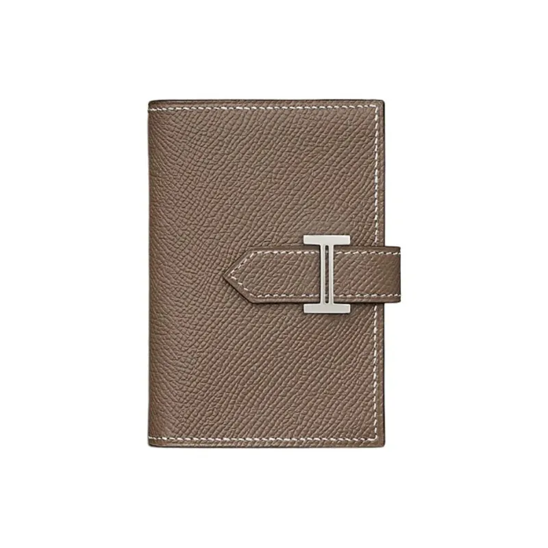 HERMES Bearn Epsom Calfskin Wallet Women's 18 Etoupe Elephant Gray-0