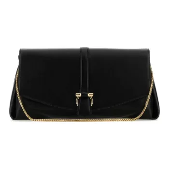 FERRAGAMO Leather Shoulder Bag Crossbody Bag Large Size Women's Black