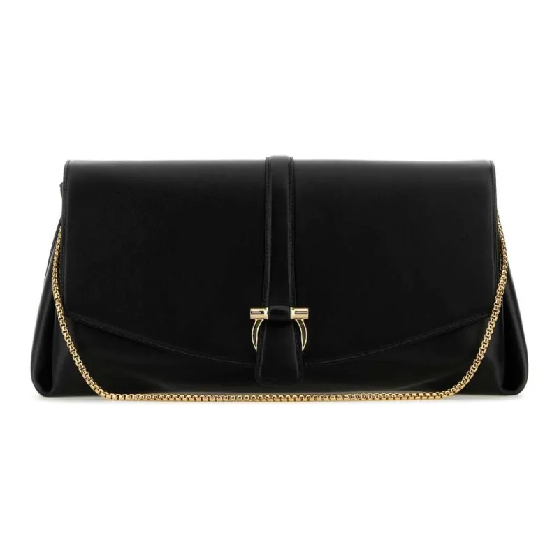 FERRAGAMO Leather Shoulder Bag Crossbody Bag Large Size Women's Black-0