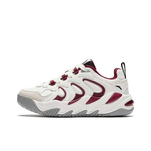 Anta Abrasion Resistant Slip Resistant Low Top Casual Shoes Women's White Red