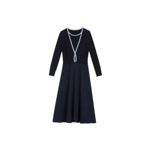 Yiner Long-Sleeved Dresses Women's Deep Sea Blue