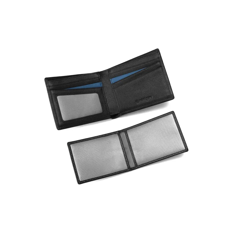 NAVIGARE Top Grain Cow Leather Wallet With Money Clip And Leather Clip Unisex Black-26