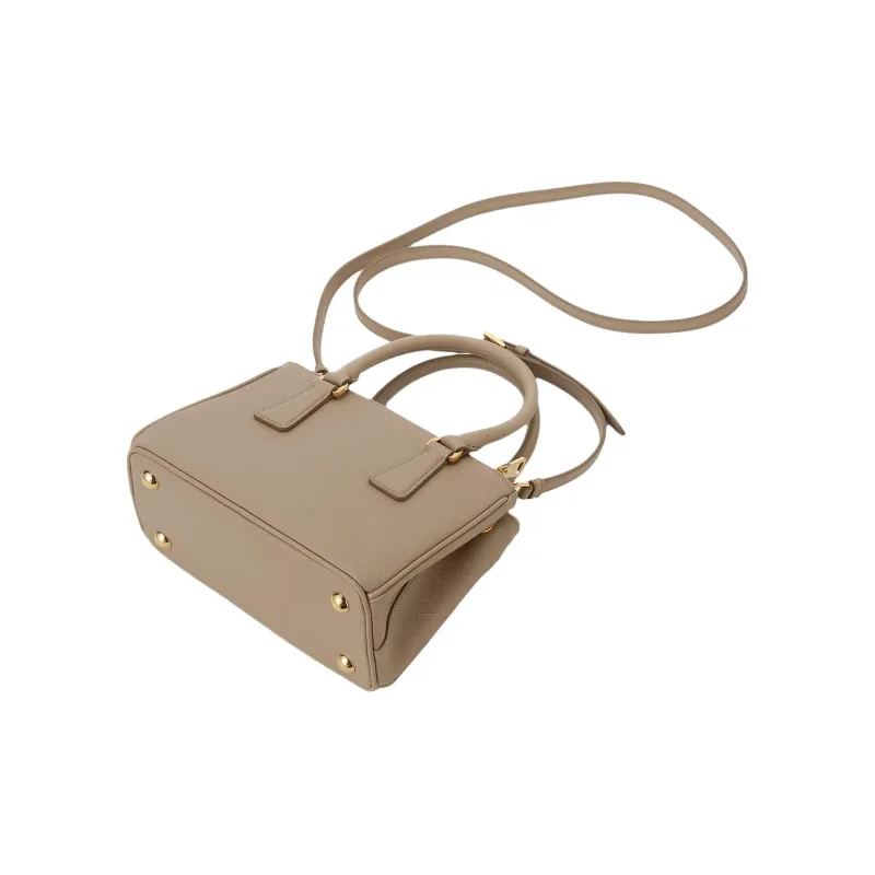 PRADA Cross-Stitch Leather Shoulder Bag Crossbody Bag Handbag Extra Mini Women's Carved Pink Beige-1