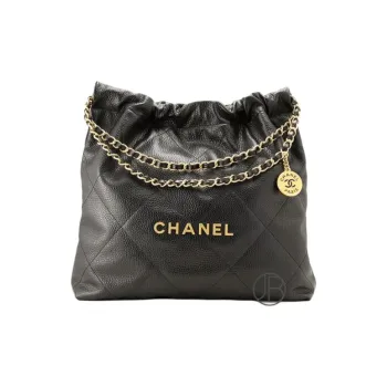 CHANEL 22Bag Embossed Calfskin With Grains Handbag Medium Size Women's Black
