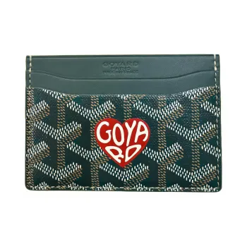 GOYARD Saint-Sulpice Canvas With Calfskin Card Holder Unisex Green Multicolor Red Heart