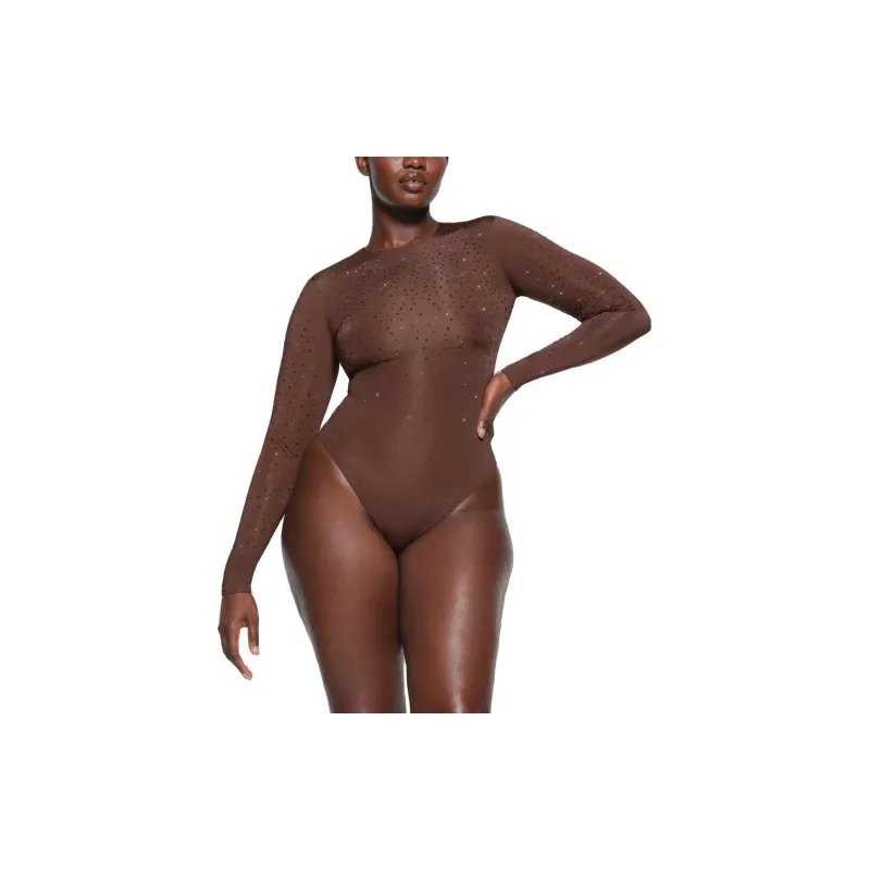Skims X Swarovski Jelly Sheer Long Sleeve Crew Neck Bodysuit Sienna-1