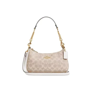 COACH Teri Coated Canvas Portable Crossbody Bag Shoulder Bag Medium Size Women's Sand & Chalk White