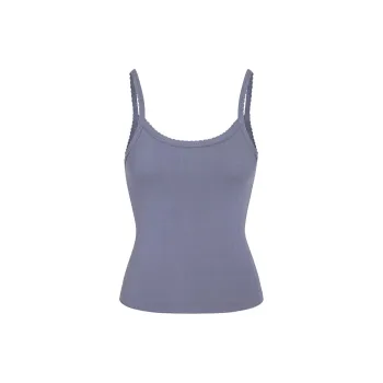 SKIMS DROP NEEDLE POINTELLE LONG CAMI Tank Top Women's STEEL BLUE/Steel Blue