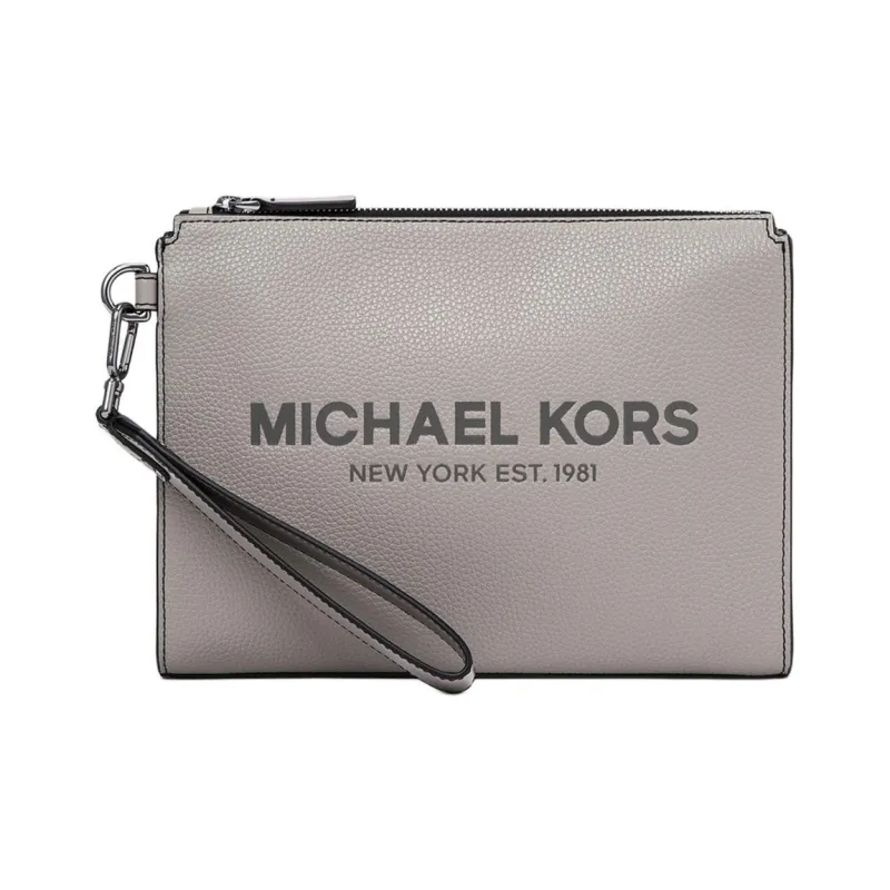 MICHAEL KORS MK Cooper Cow Leather Clutch Large Size Men's Pearl Gray-0