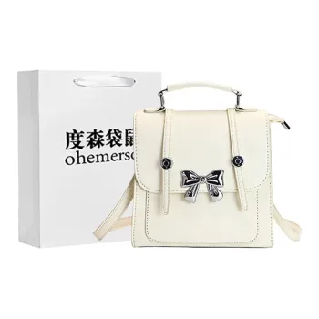 Dusen Kangaroo PU Backpack Regular Women's Ecru/Black/Pink/Blue