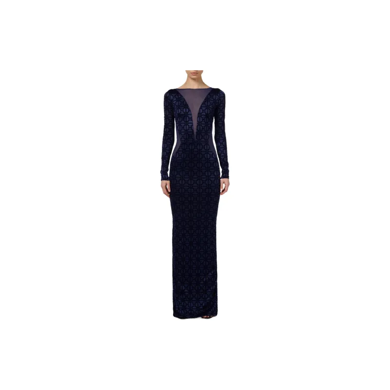 Elisabetta Franchi Red Carpet Tulle insert Flocked Dress-1