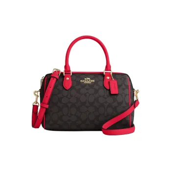 COACH Rowan Coated Canvas Shoulder Bag Crossbody Bag Handbag Medium Size Women's Red