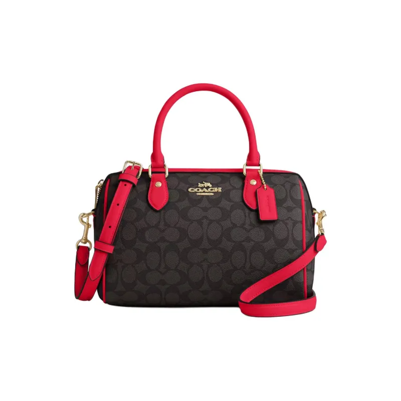 COACH Rowan Coated Canvas Shoulder Bag Crossbody Bag Handbag Medium Size Women's Red-0