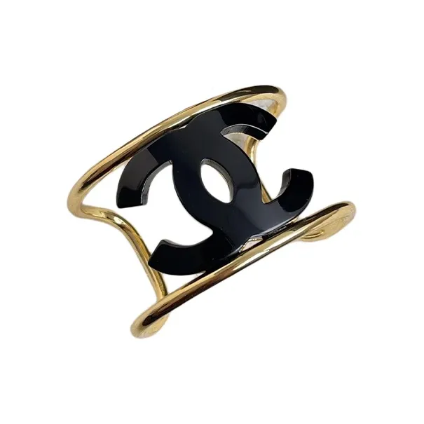 CHANEL Metal Resin Bangles Women's Gold/Black-1