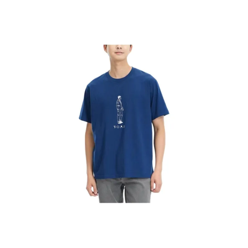 UNIQLO Cartoon Print Pullover Crew Neck Short Sleeved Unisex Navy Blue-4