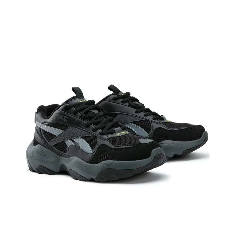 Reebok FLUFFI PUFF CN Anti Slip Wear Resistant Breathable Height Increasing Low Top Running Shoes Unisex Black Warrior-1