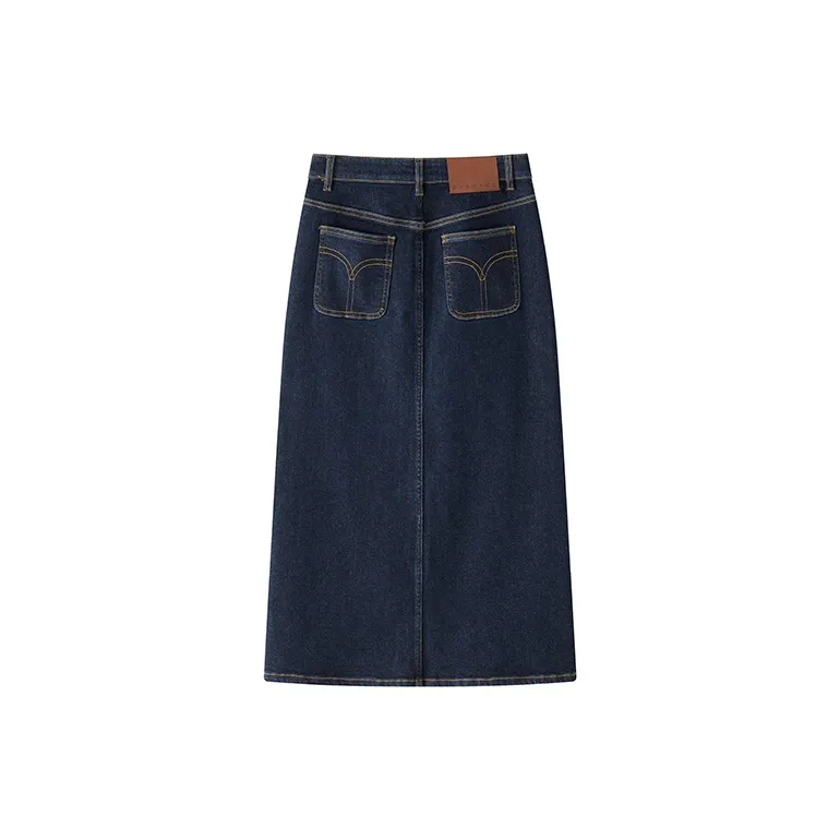 YANGZHIDAO Denim Long Skirts Women's Smoke Wave Denim Blue-1