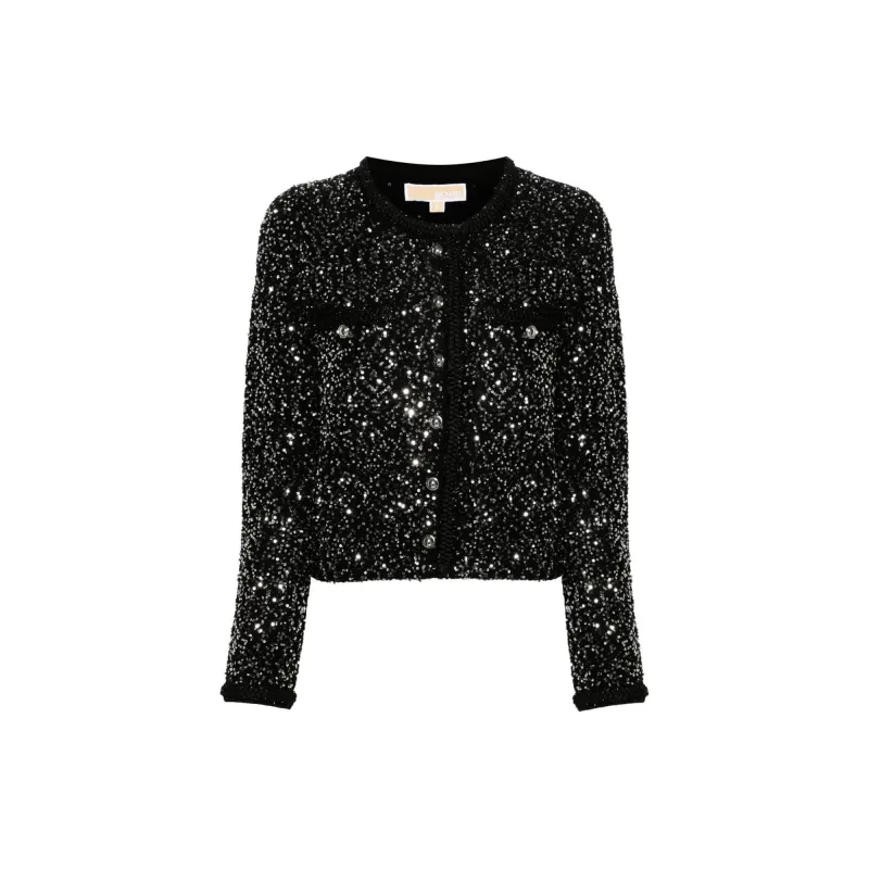 MICHAEL KORS Sequined Metallic Stretch Knit Jacket-1