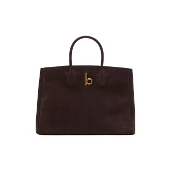 Burberry Calfskin Tote Bag Shopping Bag Handbag Small Size Women's Dark Brown