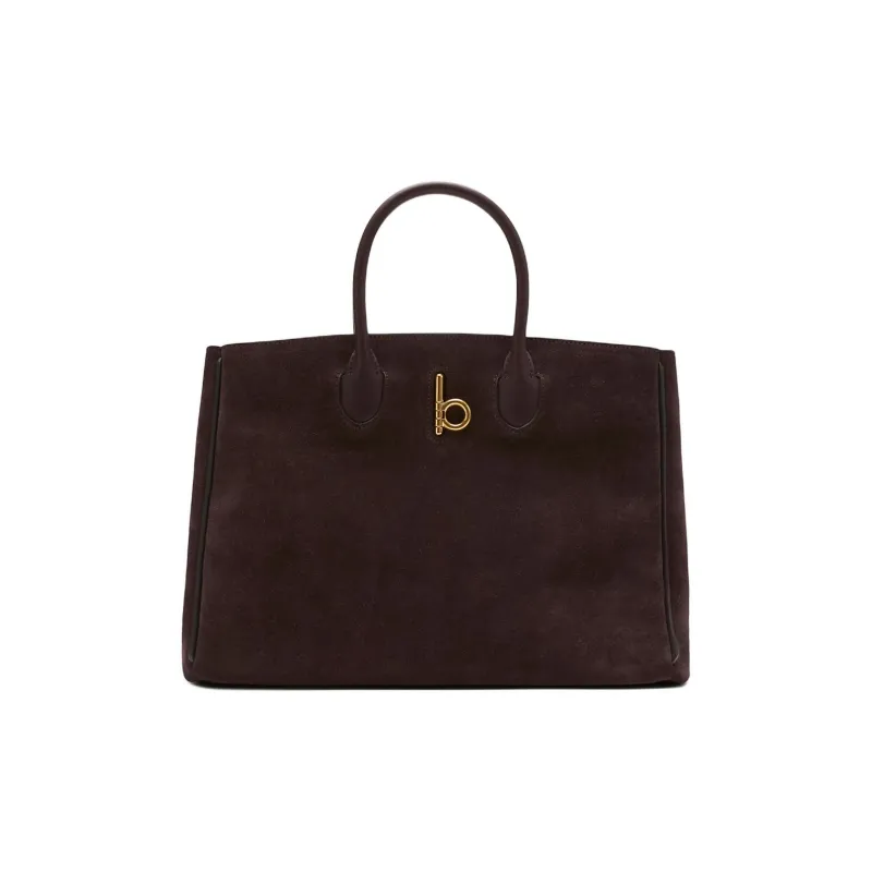 Burberry Calfskin Tote Bag Shopping Bag Handbag Small Size Women's Dark Brown-0
