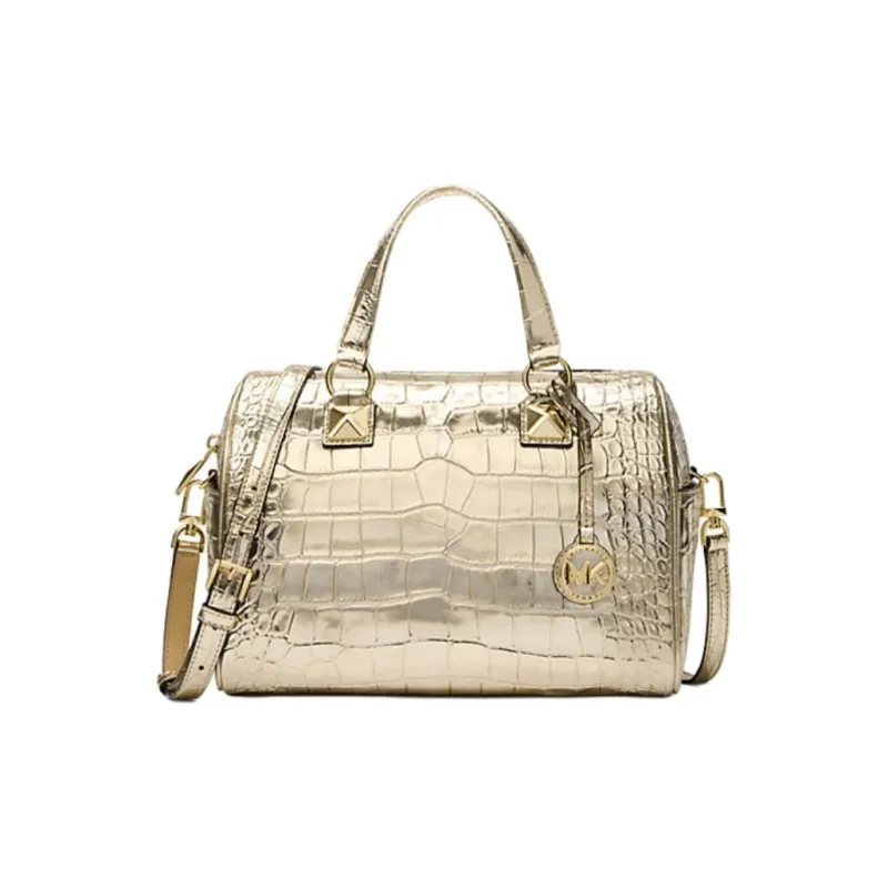 MICHAEL KORS Crocodile Embossed Leather Handbag Medium Size Unisex Wheat Wave Gold-0