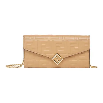 FENDI FF Diamonds Series Cow Leather Wallet Regular Women's Light Brown