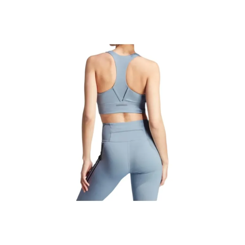 Adidas Solid Color Logo Medium Support Sports Bra Women's Light Blue-3