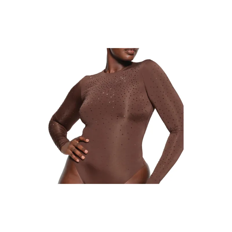 Skims X Swarovski Jelly Sheer Long Sleeve Crew Neck Bodysuit Sienna-2