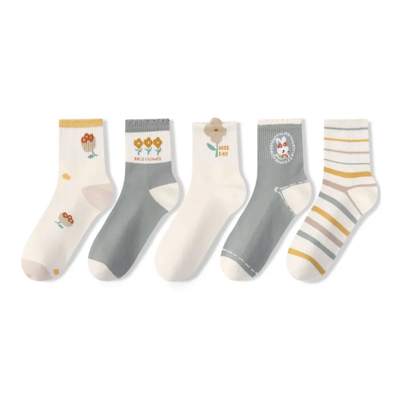 H YXIANG Mid Calf Socks Women's 5 Pack Mixed Color-2