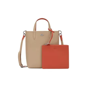 LACOSTE PVC Tote Bag Shopping Bag Handbag Medium Size Women's Khaki And Orange