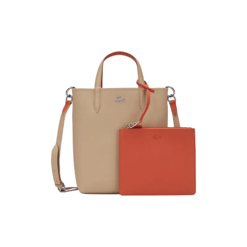 LACOSTE PVC Tote Bag Shopping Bag Handbag Medium Size Women's Khaki And Orange-0