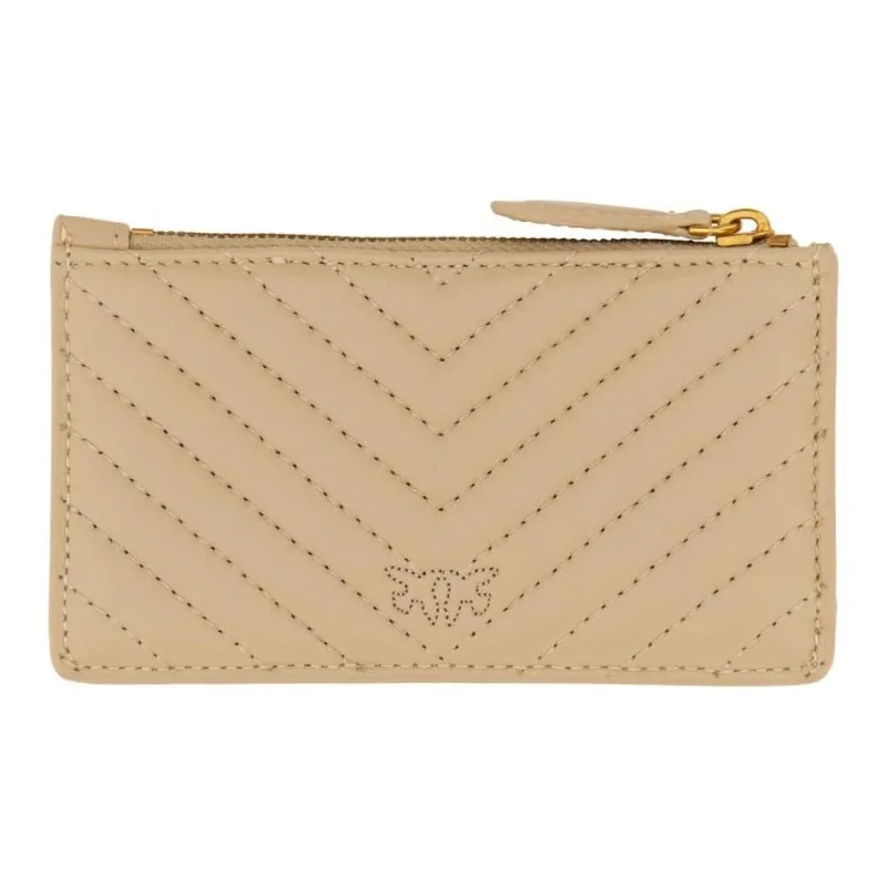 PINKO Leather Card Holder Women's Beige-1