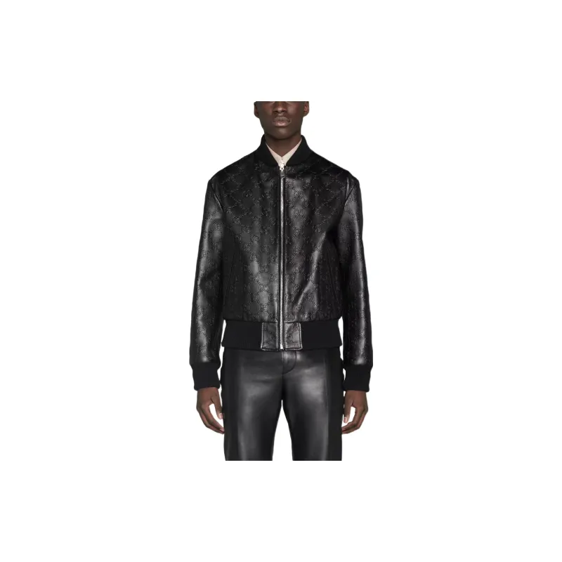 GUCCI GG debossed Leather Jacket-2