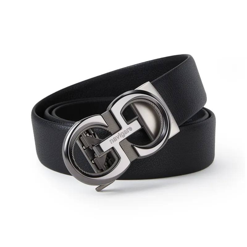 NAVIGARE Top Grain Cow Leather Leather Belts Men's Black Width  3.5cm-0