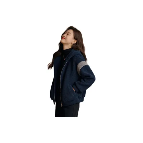 Mo Han Yi Mei Velvet Jackets Women's Navy Blue