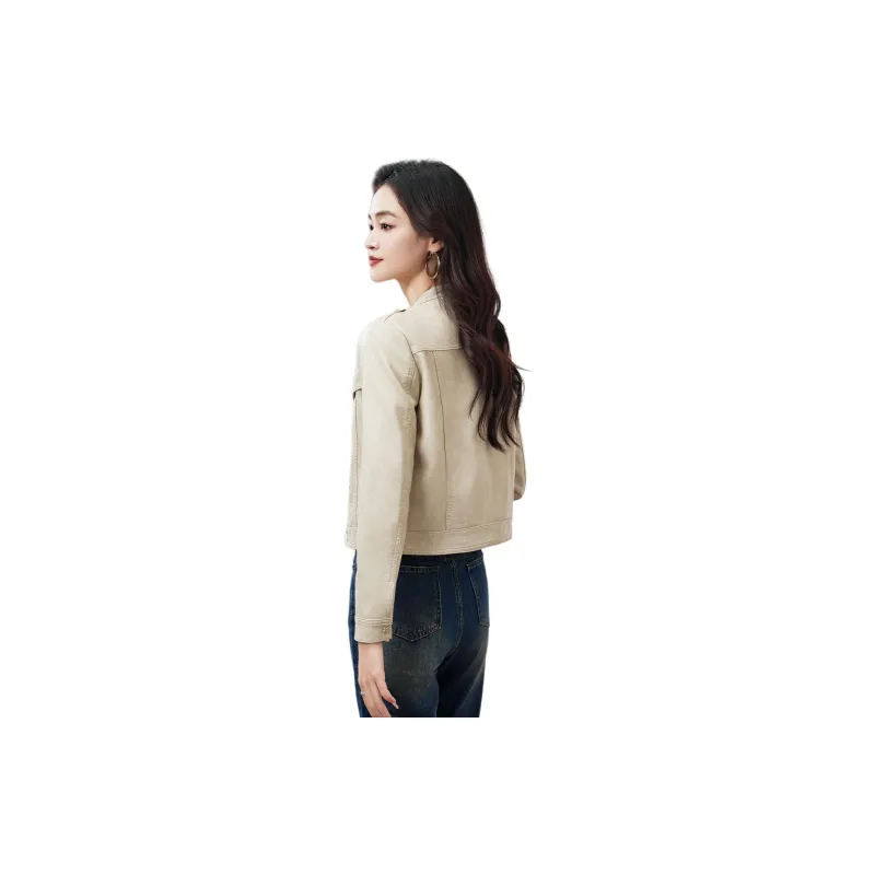 Fele.d Leather Jacket Women's Beige-1