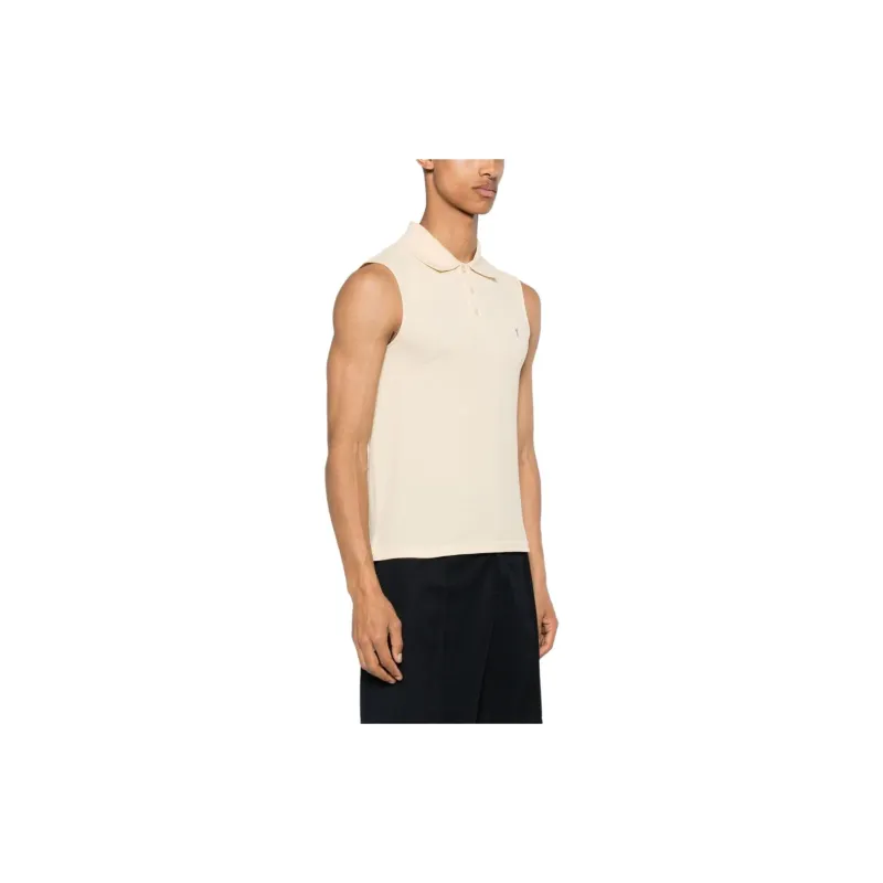SAINT LAURENT Cassandre Sleeveless Polo Shirt-10