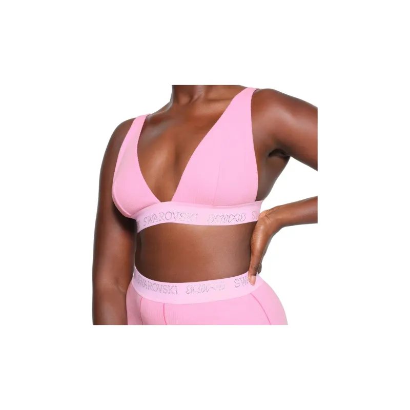 Skims X Swarovski Cotton Rib Plunge Bralette Marble-4