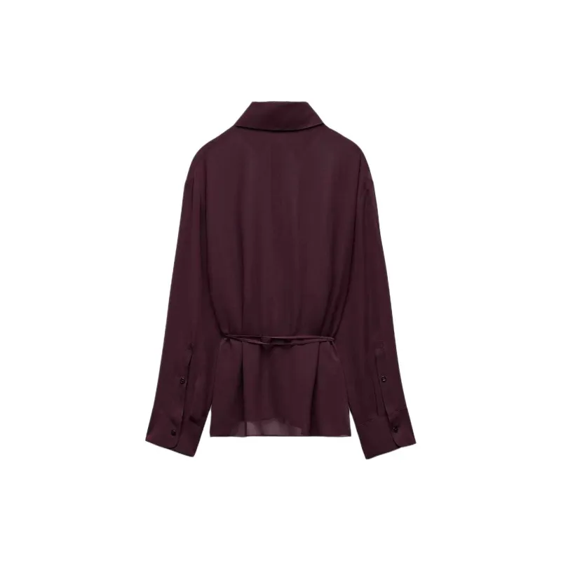 ZARA ZW Series Shirt Women's Burgundy Red-1