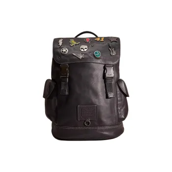 COACH Rivington Soft Grained Leather Backpack Unisex Black Copper & Black