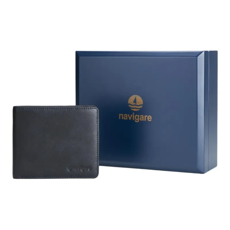 NAVIGARE Top Grain Cow Leather Wallet Money Clip Card Holder Unisex Black-14